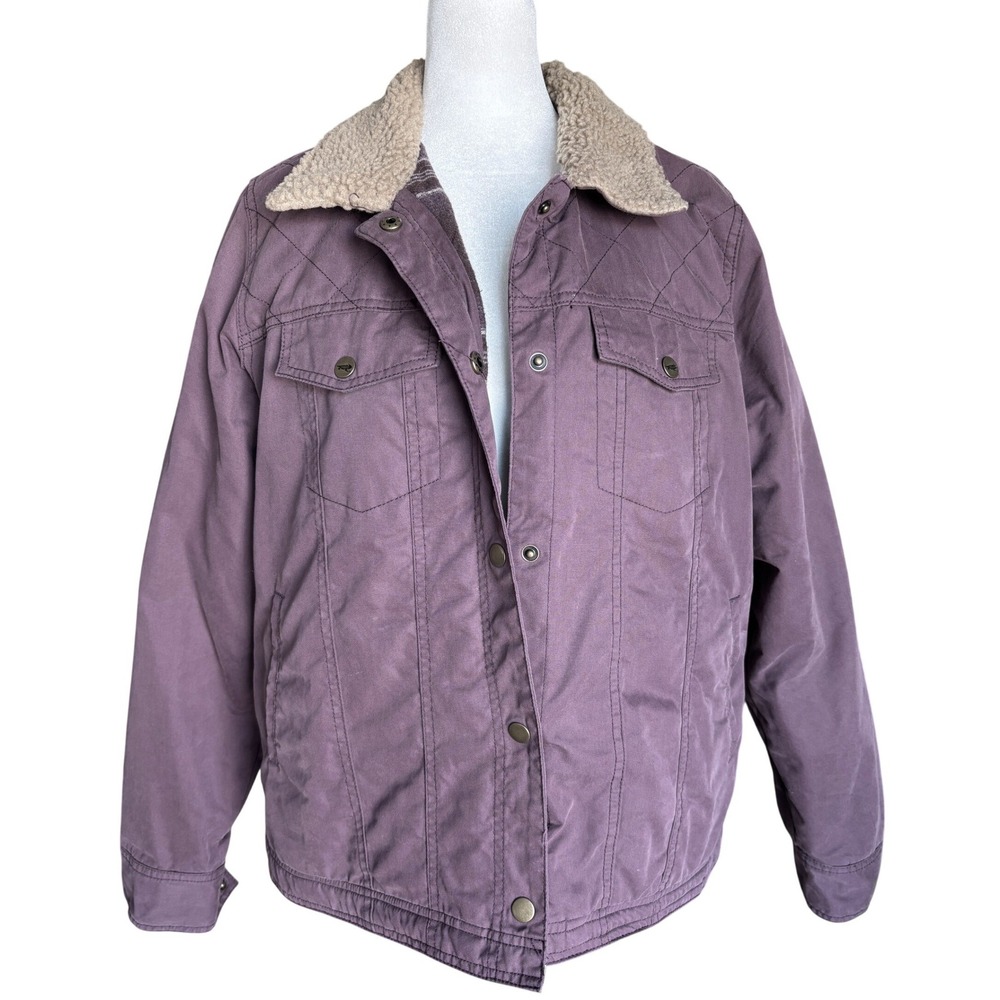 Toad & Co Barn Jacket Large Plum/Purple Sherpa Collar Quilted Utility Workwear